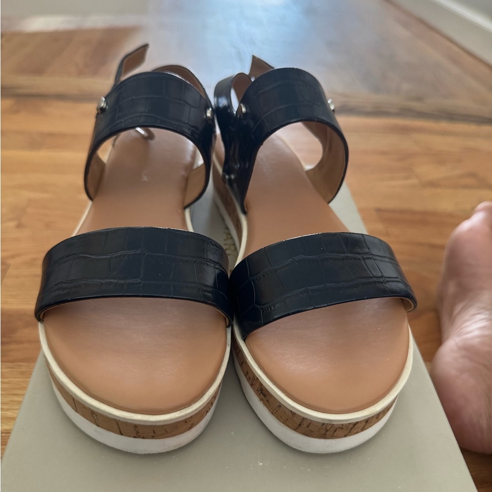 Marc Fisher Black Croc-Embossed Sandals